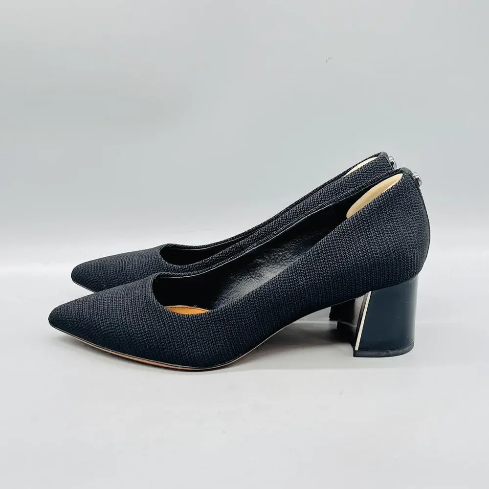 Donald Pliner Shoes Womens 7.5 Black Textured Block Heel Pumps Pointed Toe